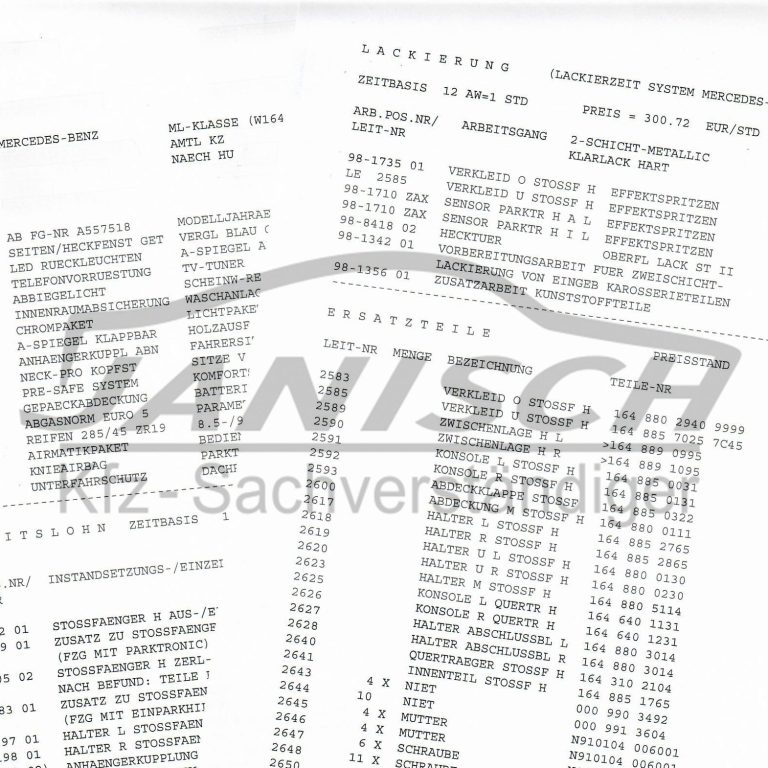 Detaillierte Reparaturkalkulation zur transparenten Schadensermittlung